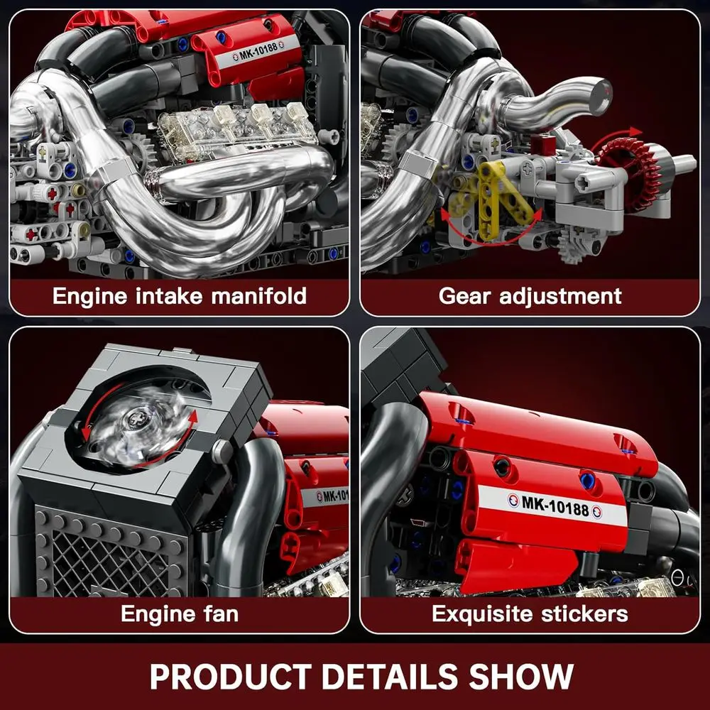 Kit di montaggio motore F1, giocattoli modello motore, set motore a combustione, kit educativo STEM da 10188 pezzi per età 14+