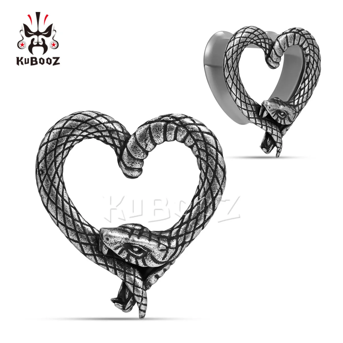 

KUBOOZ Vintage Heart Ouroboros Ear Plugs Tunnels Stretchers 8mm-25mm Body Jewelry Pair for Men & Women