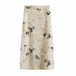 PB&ZA2024 Summer New Women's Fashion ElegantSlim Fit VersatileCasual High Waist FoldedPrintedand Decorated Skirt