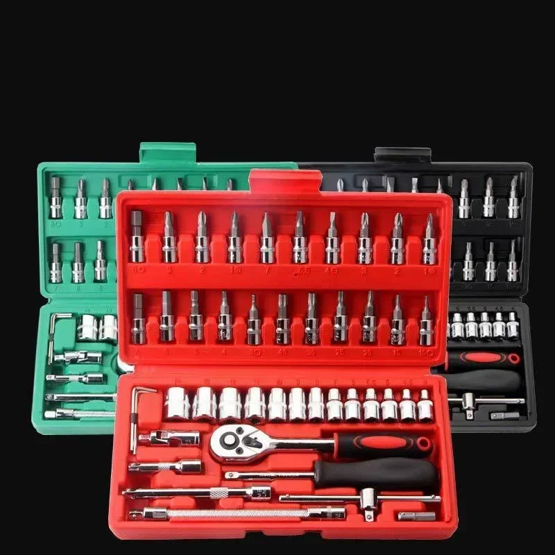 FUTE 40/46pcs Ratchet Wrench Set Kit Sleeve Car Motorcycle Bicycle Repair Tools Combination Repair Socket Spanner Screwdriver