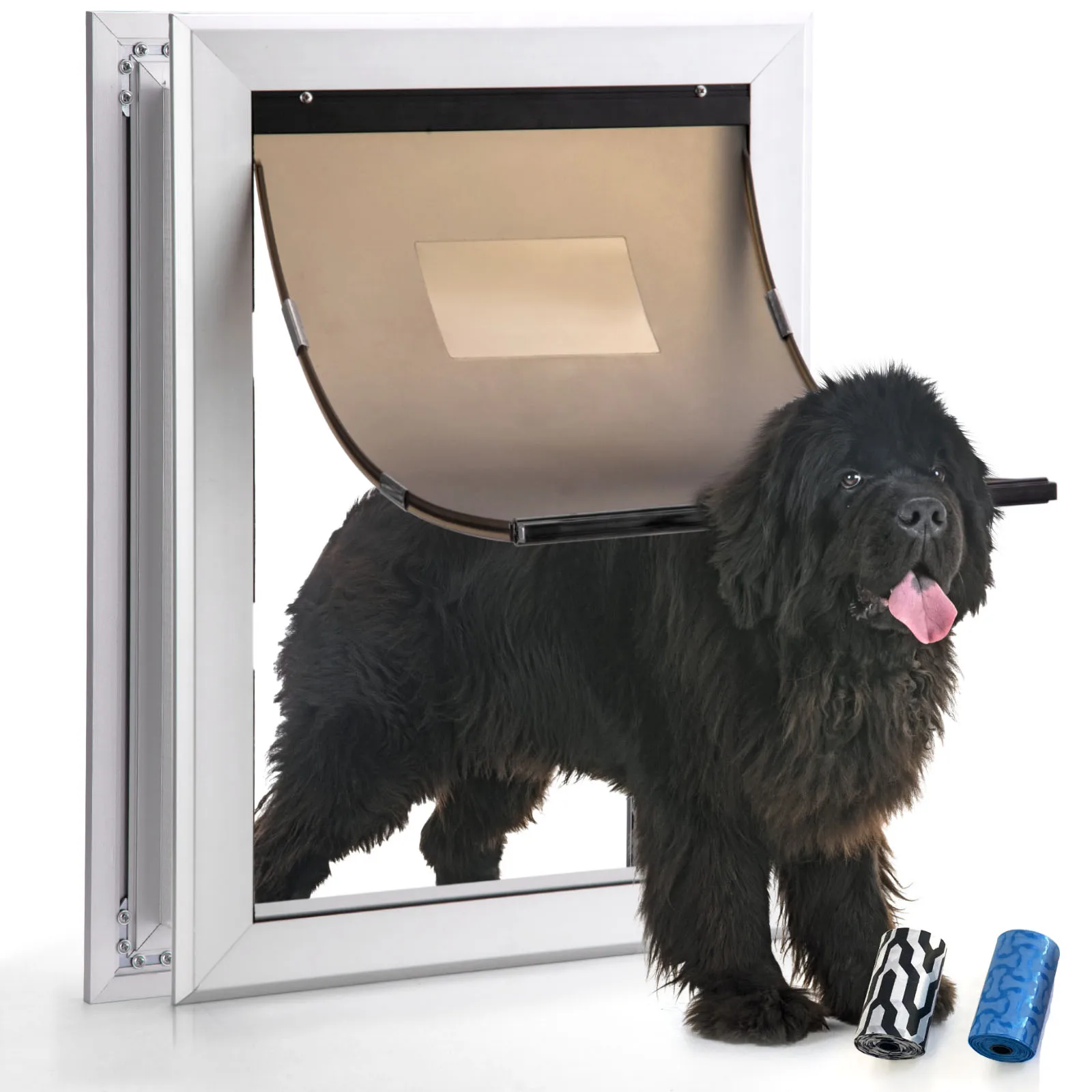 

Large Premium Automatic Aluminum Dog Door Weatherproof Safety Cat Gate Doors With Closing Magnetic Flap&lockable Sliding Panel