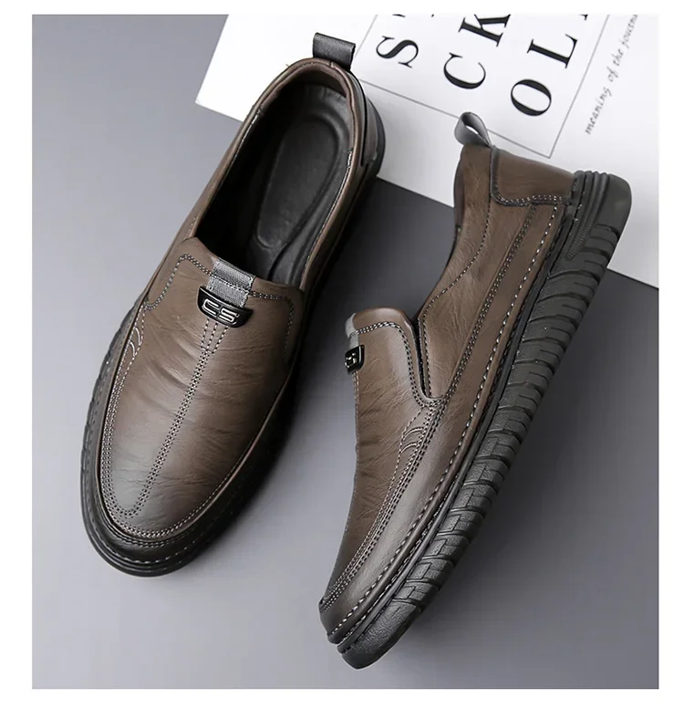Herren-Leder-Loafer, rutschfeste, flache Schuhe zum Gehen, atmungsaktive Outdoor-Slipper, Freizeitschuhe für Männer, Arbeit, Büro, Fahren, Turnschuhe, Größe 48 – Detail 13