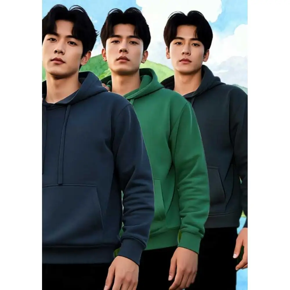 

Three piece men's classic pullover hoodie set made of cotton blend, comfortable and soft,perfect for daily casual wear.Available