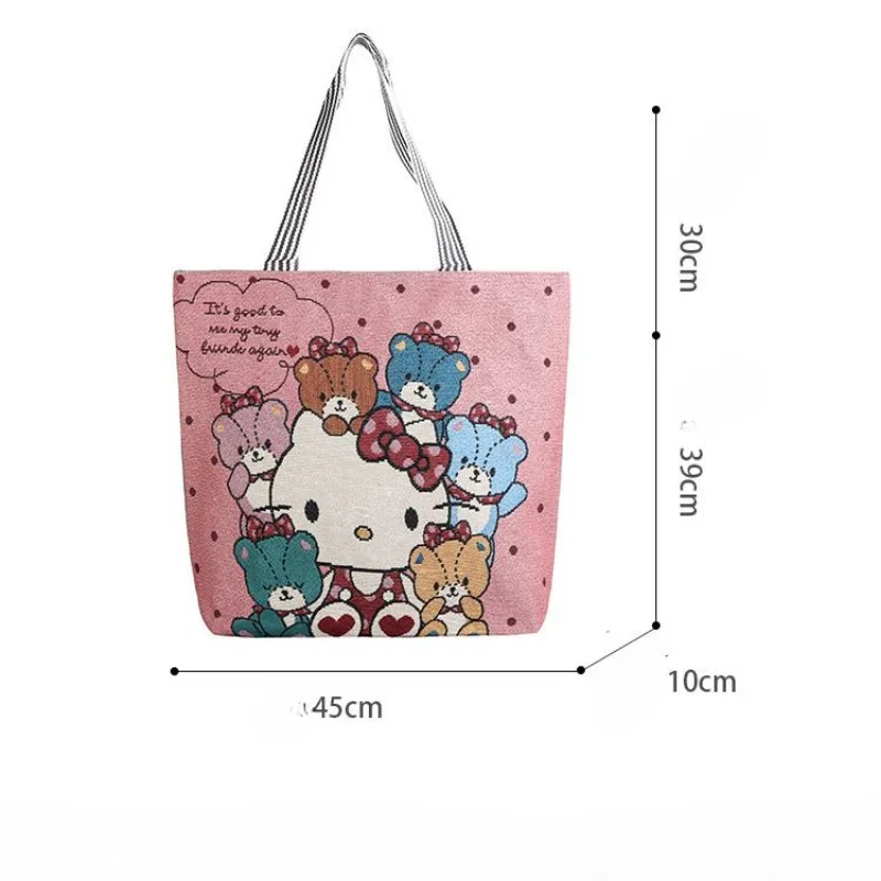 Sanurgente-Sac fourre-tout Hello Kitty pour femme, sacs à provisions en toile de grande capacité, sac fourre-tout de voyage décontracté, cadeaux de dessin animé mignon, mode