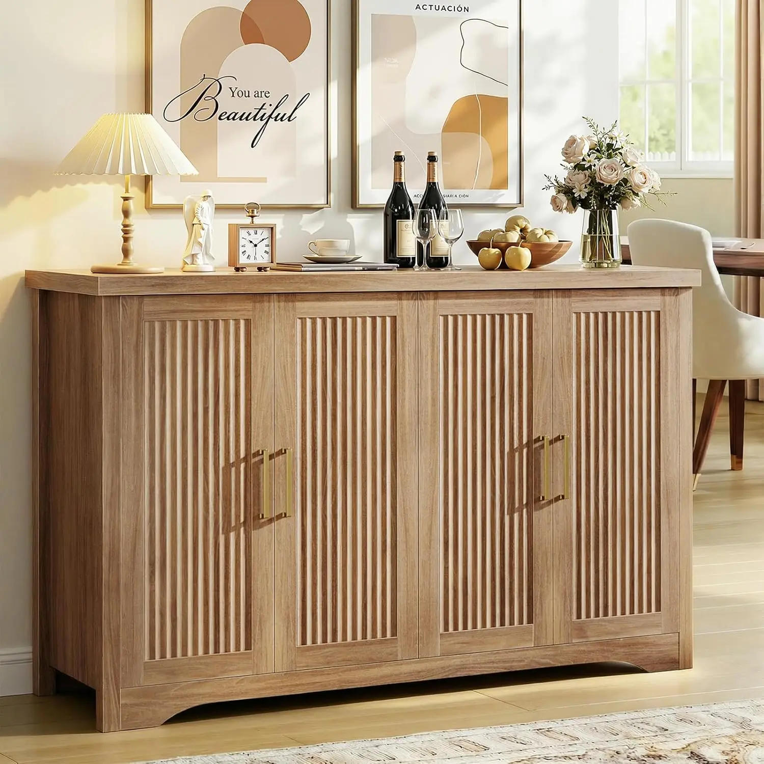 

Fluted Buffet Cabinet with Storage（55.59" W Accent Sideboard Cabinet Modern Credenza with Doors & Adjustable, Customized