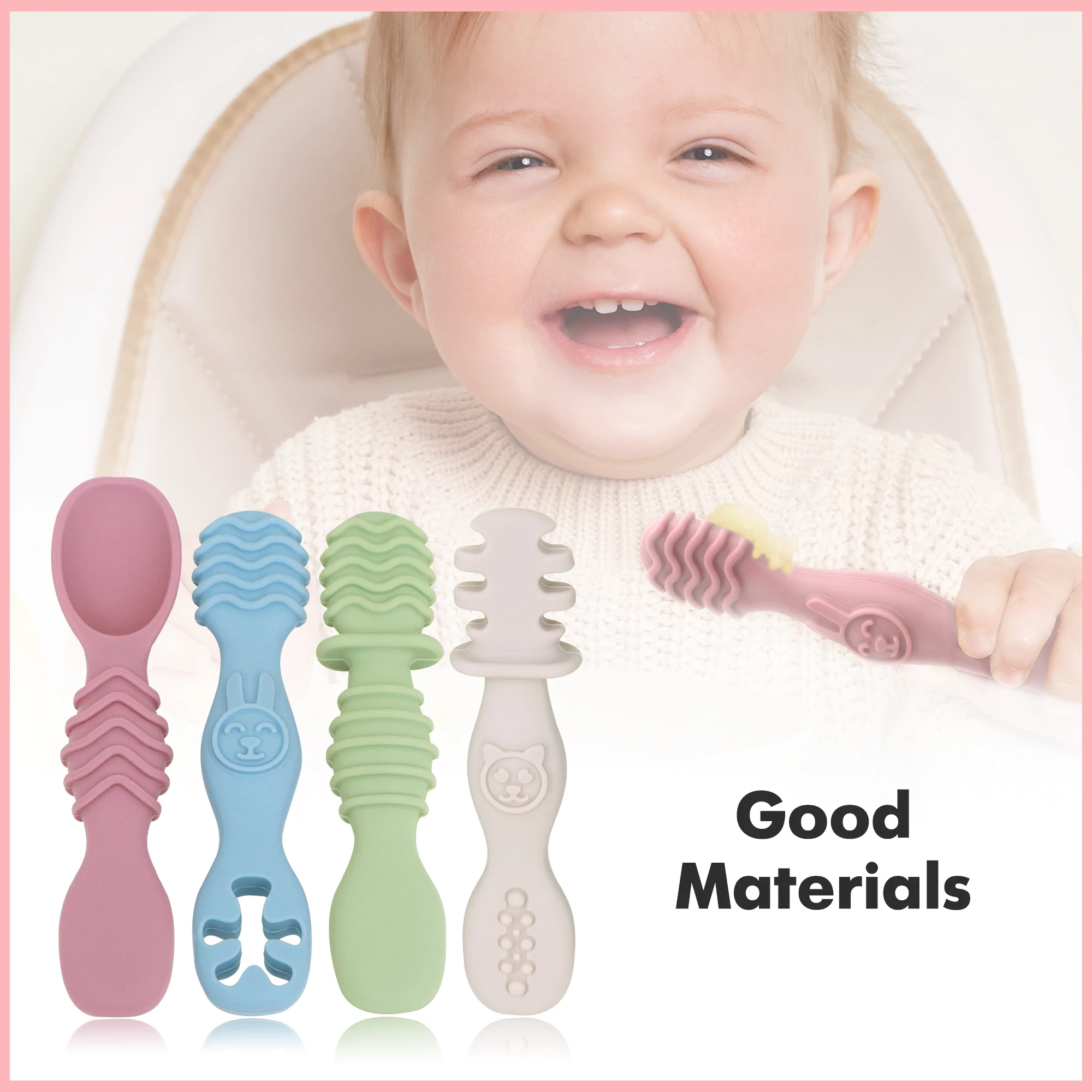 Silicone Baby Spoons Self Feeding 6+ Months - Infant Toddler Utensils - First Stage Baby Led Weaning Feeding Supplies - 4 Pack