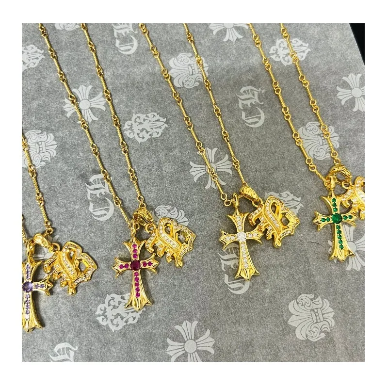 

Letter with Diamond Brand Cross Necklace High Niche Internet Celebrity Bamboo Chain Men and Women The Same Couple