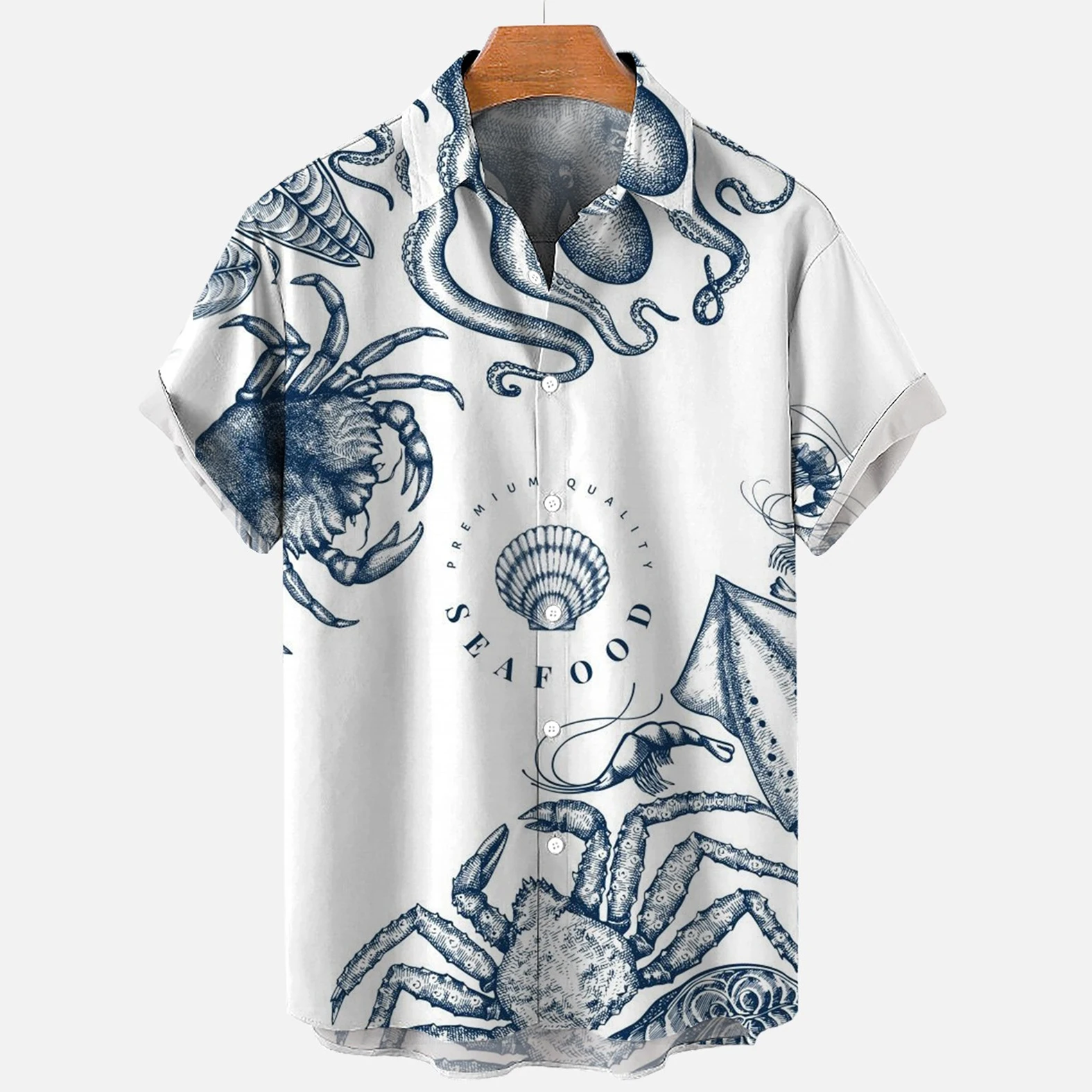 Hawaiian Casual Lapel Shirt Summer Short Sleeve Men's Shirt Fun Octopus Print Everyday Collocation Fashion Harajuku Shirt Blouse