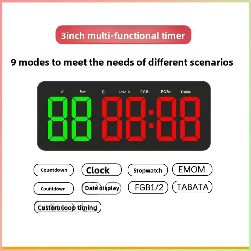 3inch Fitness Timer LED Large Number Display, Countdown Match Boxing Segmented Circuit Training