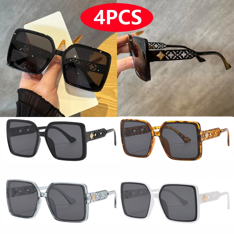 

4pcs Oversize Square Sunglasses Women Simple Design Simple Outdoor Sunshade Sun Glasses Sets Retro Eyeglasses Unisex