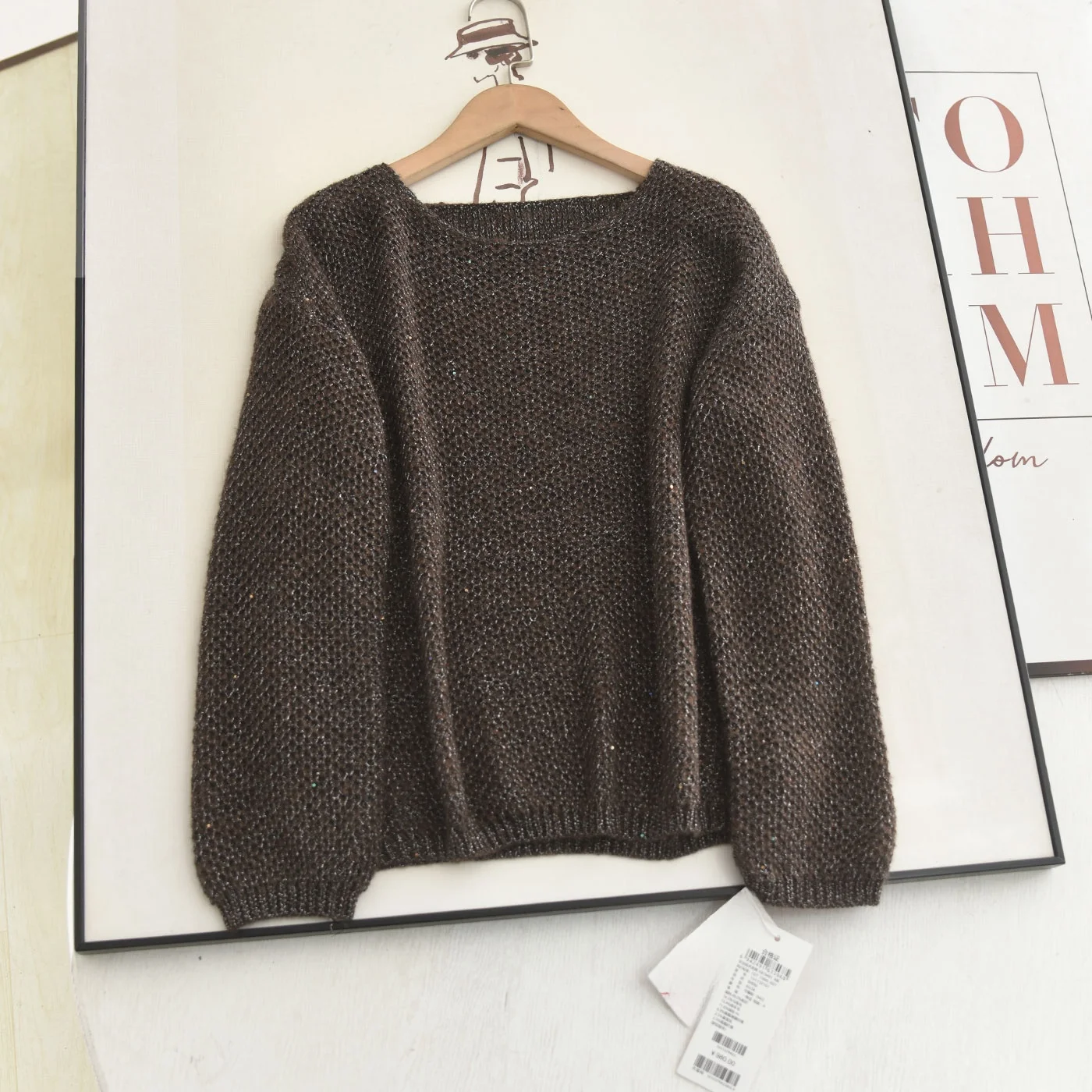 

Весна 2026: Женский свободный вязаный топ с блестящим ажурным узором, длинными рукавами, модный повседневный стиль