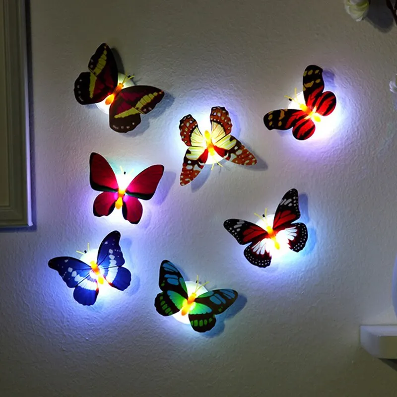 12PCs Multicolor Luminous 3D Butterfly Night Light Wall Sticker Paste Butterfly Decorative Light Random Style And Color