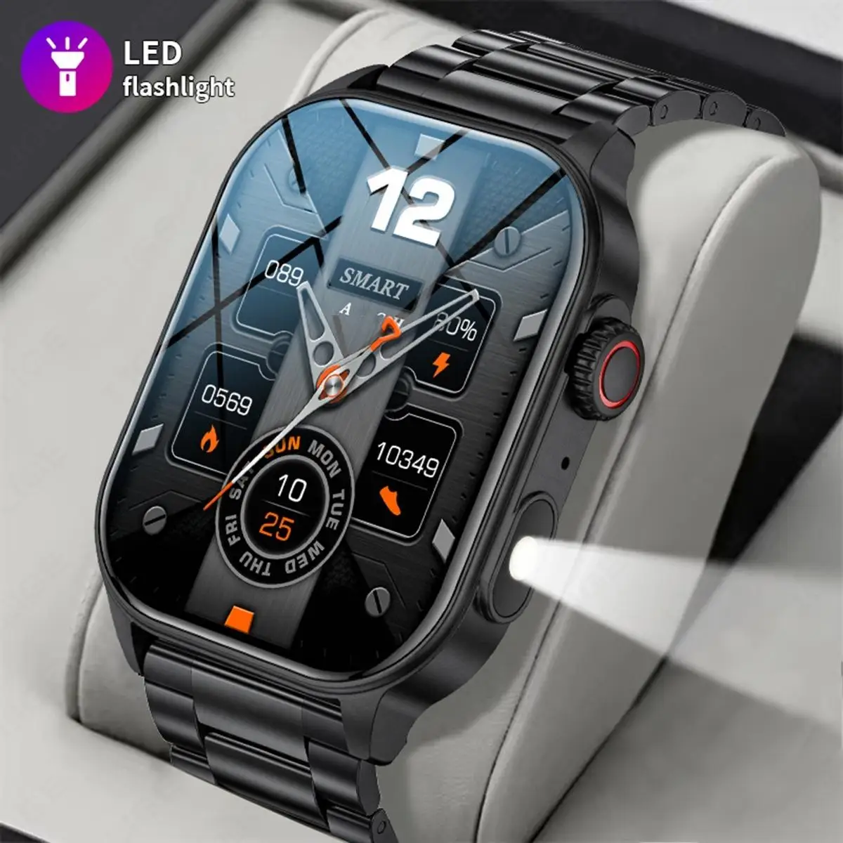 KM02 Sports Smart Watch With Light Flashlight BT Calls AI Voice Assistant IP68 Waterproof Alarm Clock Stopwatch Healty Mointor