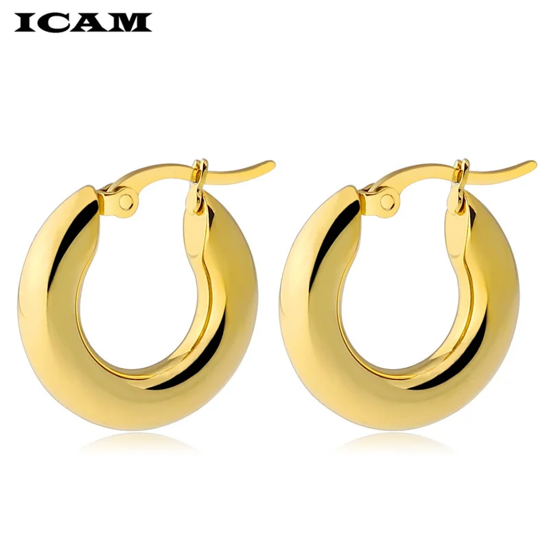 ICAM 20/25mm Diameter Wide Solid Punk Hoop Earrings Fashion Jewelry Statement Earrings For Women Brincos Round Wholesale Gift