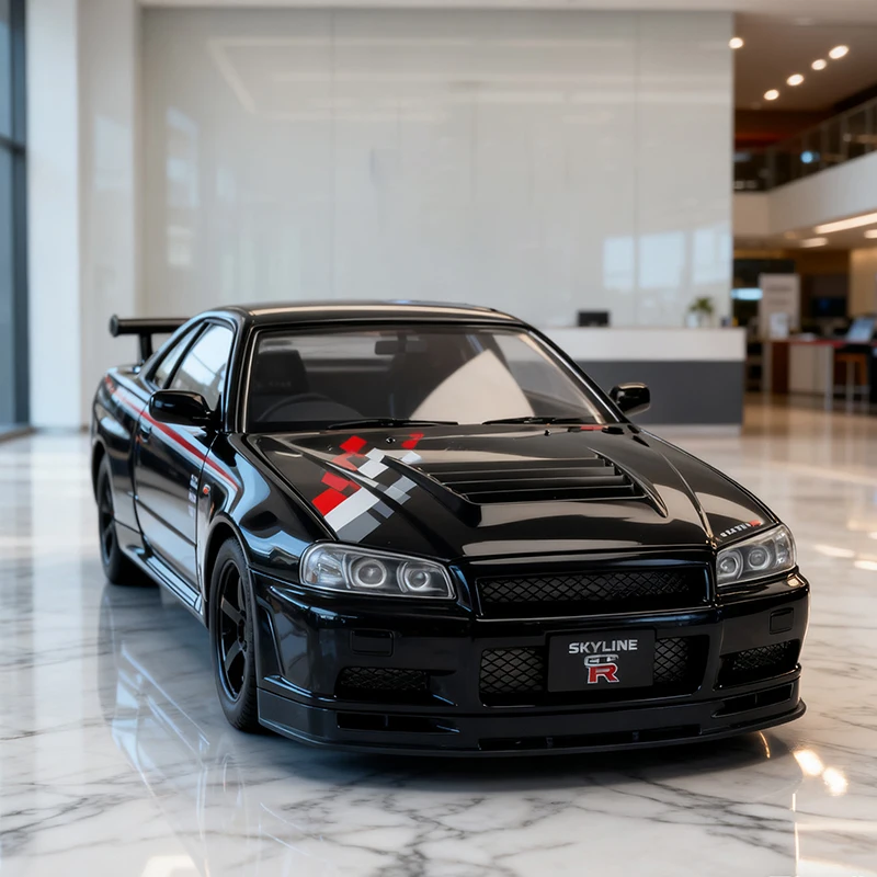Nuevo 1:24 GTR R34 Skylin coche modificado modelo de aleación coche de juguete fundido a presión sonido y coche ligero juguetes para niños vehículo