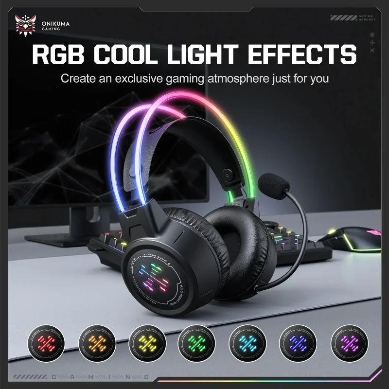 ONIKUMA GT889 Gaming Headphones Wireless Tri Mode Long Battery RGB Light Noise Reduction Mic For PC Switch Laptop Console Gamer