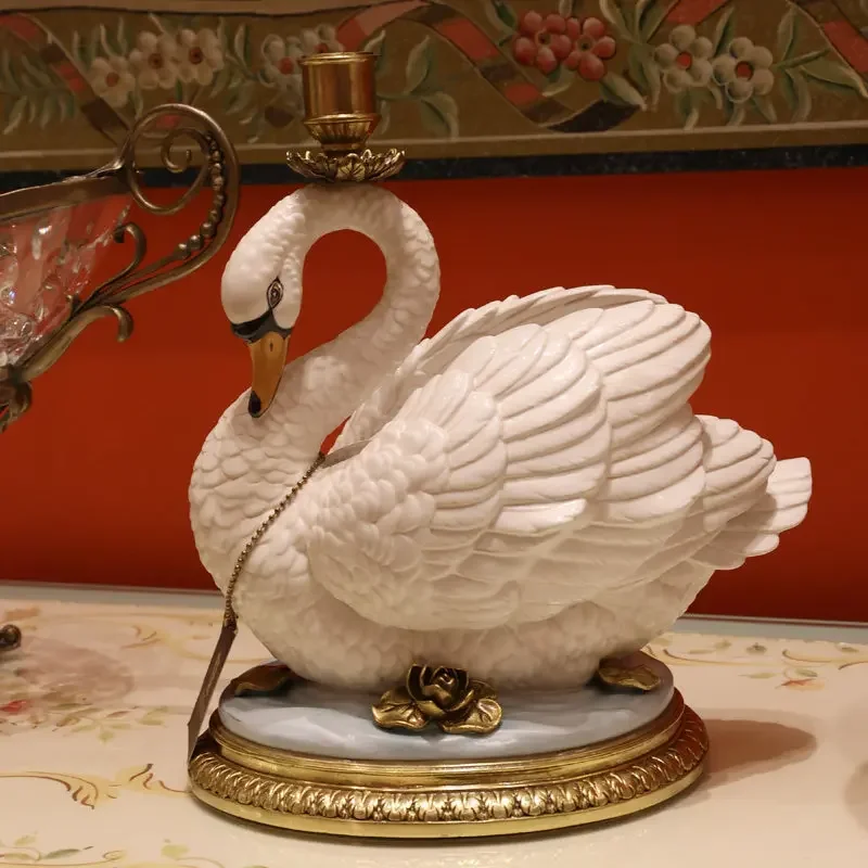 CX hand-painted white ceramic realistic swan candlestick pair of villa entrance decoration ornament