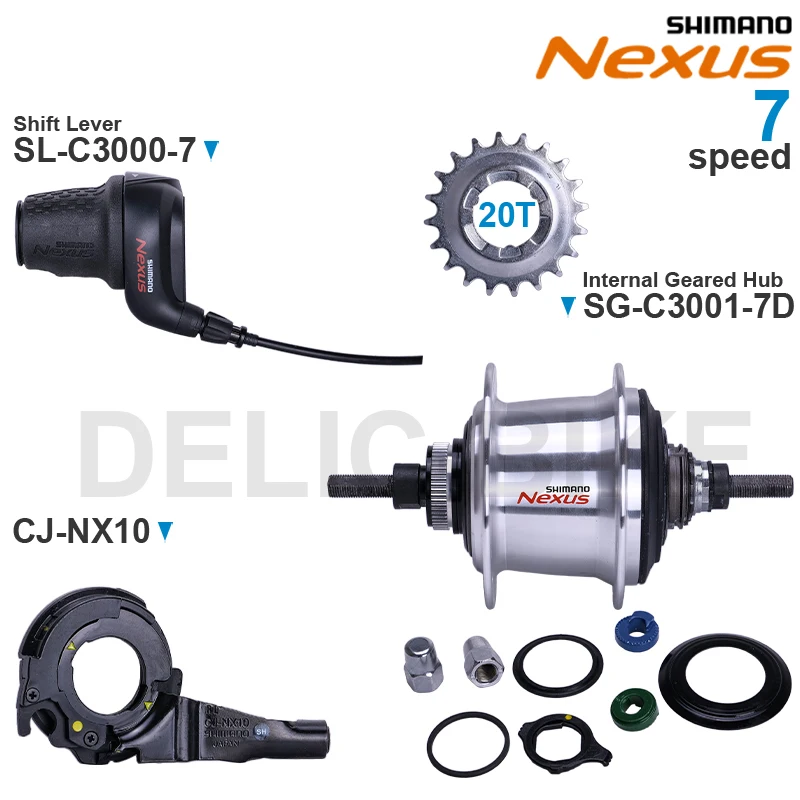 SHIMANO NEXUS Internal Geared Hub SG-C3001-7D  and  Shift Lever SL-C3000-7 CJ-NX10 7-speed Original parts