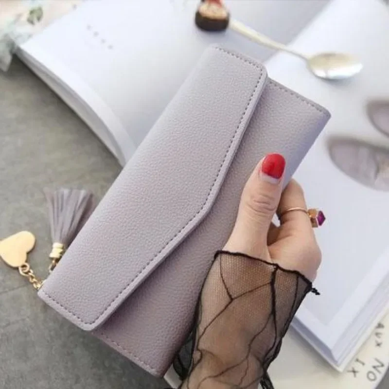 Bomo Brieftaschen für Frauen Mode feste Farbe Leder Geldbörse koreanischen Stil Damen lässig hübsche Geldbörsen lange Karte Brieftasche Tasche