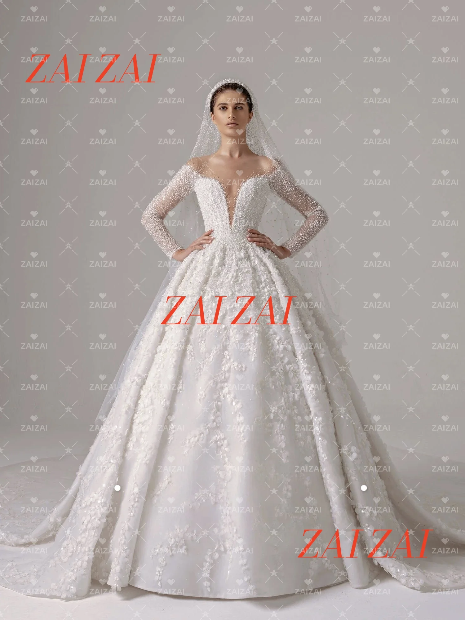

Customized Luxury A-Line Wedding Dress For Women Sequins Appliques Bridal Gown O-Neck Long Sleeves Sweep Train Backless Vestido