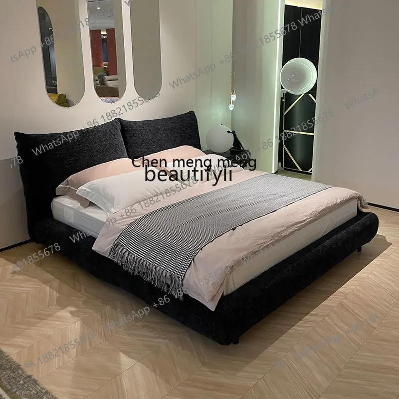 Fabric Double Bed Master Bedroom Simple Italian Fine Cotton Linen Soft Bag Adjustable Backrest Design