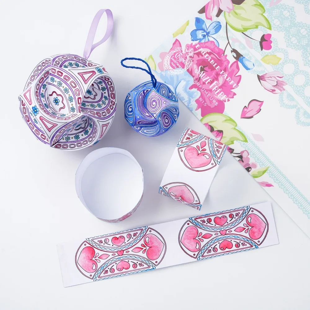 Kreative 3D-Triskele-Papierkugeln, Stanzformen und passende Stempel, 3D-Papierkugel-Ornamente für DIY-Handarbeiten