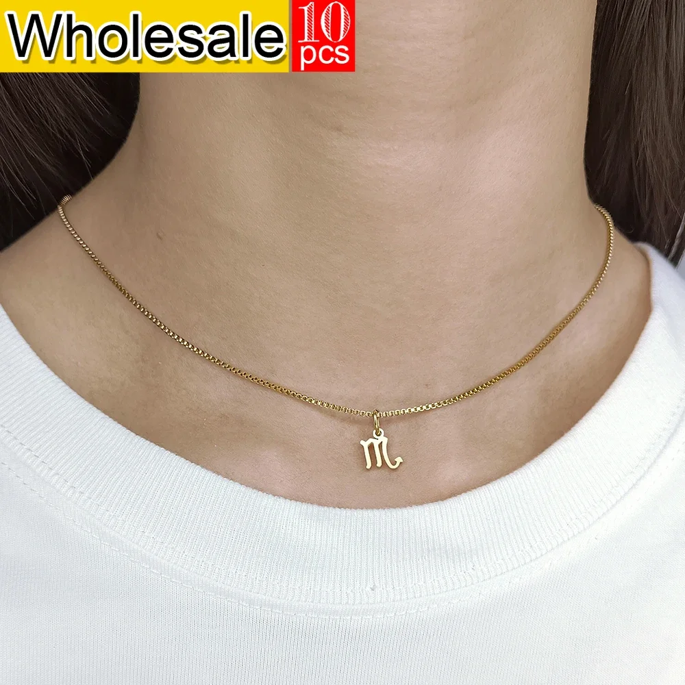 

10PCS Stainless Steel Women's Necklace 12 Constellation Pendant Golded Box Chain Simple and Versatile Gift Jewelry Wholesale