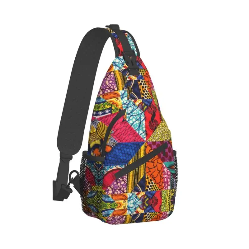 Colorful African Ankara Prints Sling Crossbody Backpack Men Africa Tribal Geometric Art Shoulder Chest Bag for Traveling Daypack