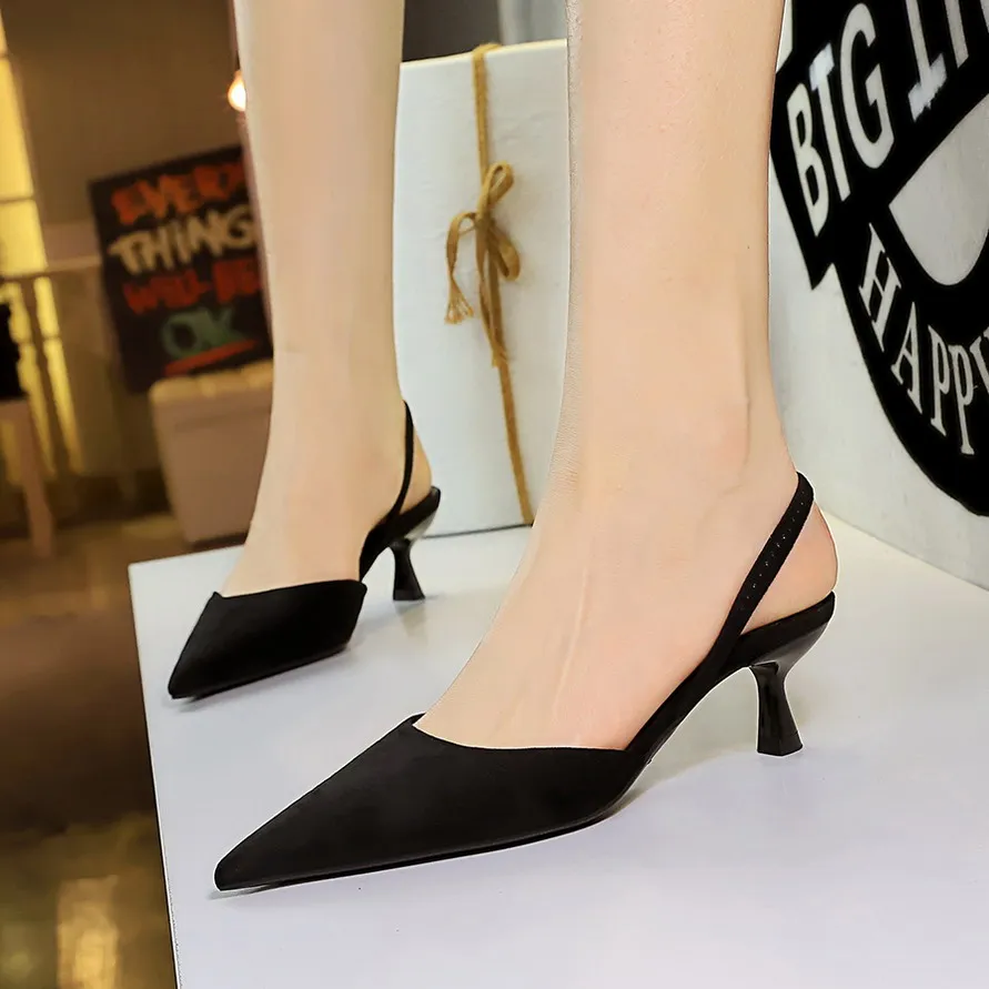 BIGTREE Shoes Suede Women Pumps Pointed Hollow Out High Heels 5 CM Summer Women's Sandals Occupation Office Shoes Kitten Heels