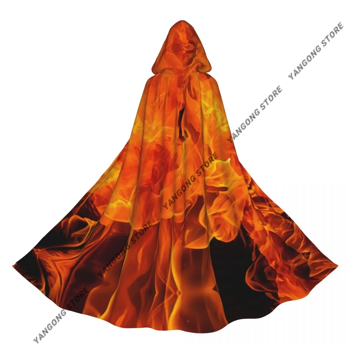 Blazes Of Fire Hooded Cloak Coat Halloween Cosplay Costume Vampire Devil Wizard Cape Gown Party