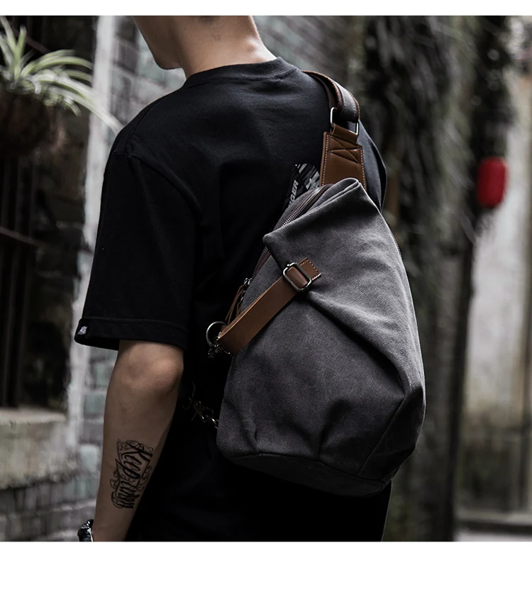 MTE ELAN Large Capacity Retro Canvas Sling Bag Man Leather Chest Bag Casual Travel Leisure Male Olive Green Shoulder Backpack