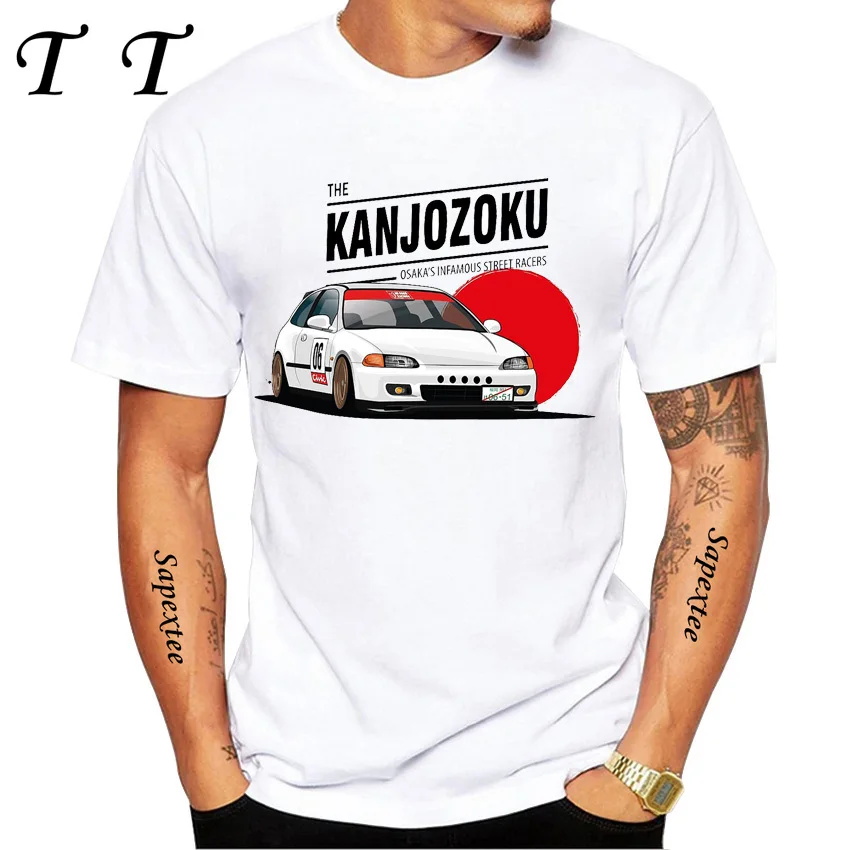 

New Summer Fashion Men T-shirts Civic EG The Kanjozoku Car Design T-Shirt Funny Car Print Hip Hop Boy Casual Tops Cool Man Tees
