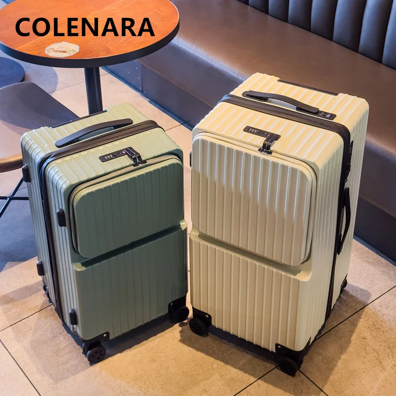 COLENARA กระเป๋าเดินทางกระเป๋าเดินทาง 20 นิ้วเปิดด้านหน้าแล็ปท็อปไฟฟ้า Boarding Case 24 "26" 28 "30" USB ชาร์จรถเข็นกระเป๋าเดินทาง