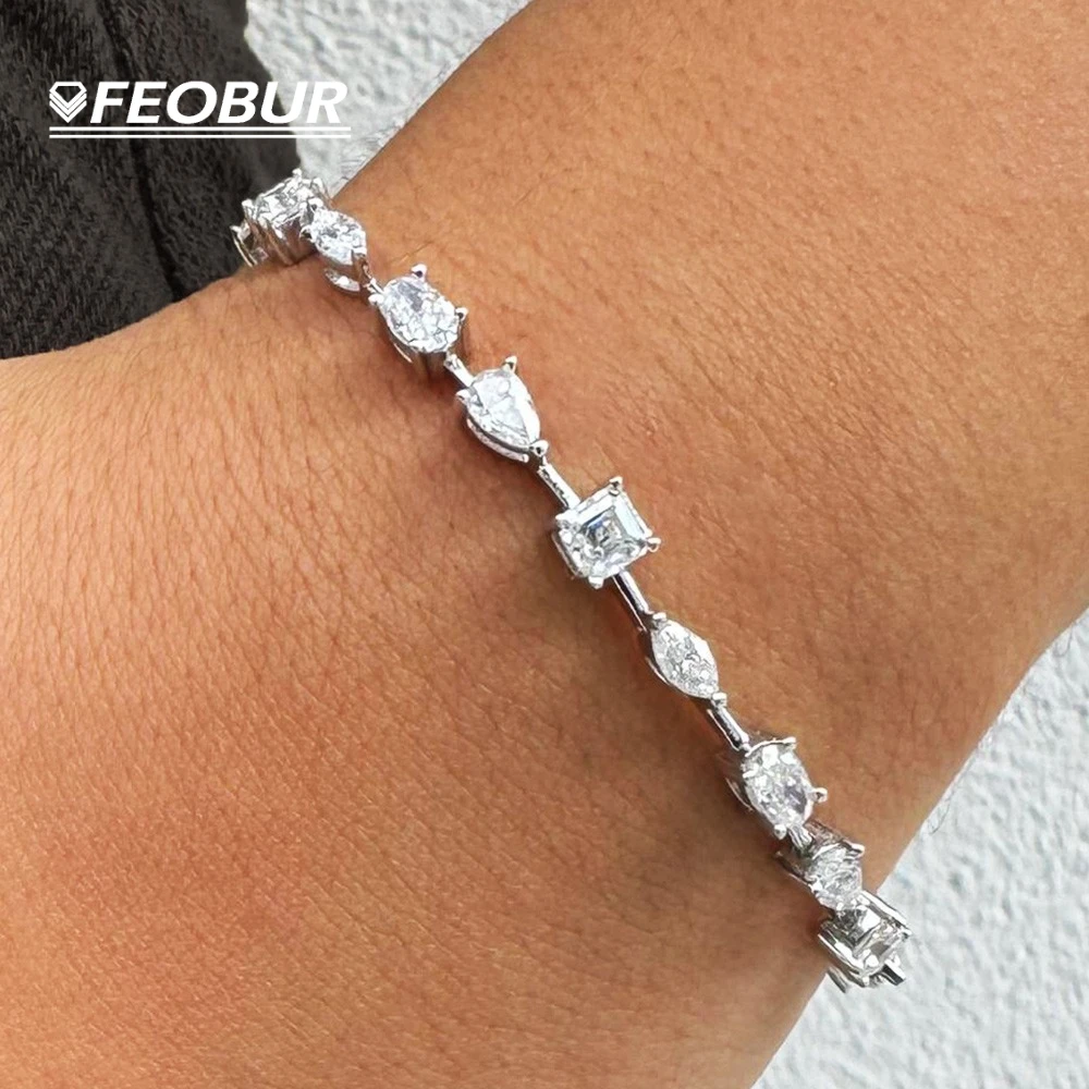 

FEOBUR 6,3-8,1 карат теннисные браслеты с муассанитом из стерлингового серебра 925 пробы для женщин и мужчин смешанной формы лабораторные ювелирные изделия с бриллиантами рождественские подарки