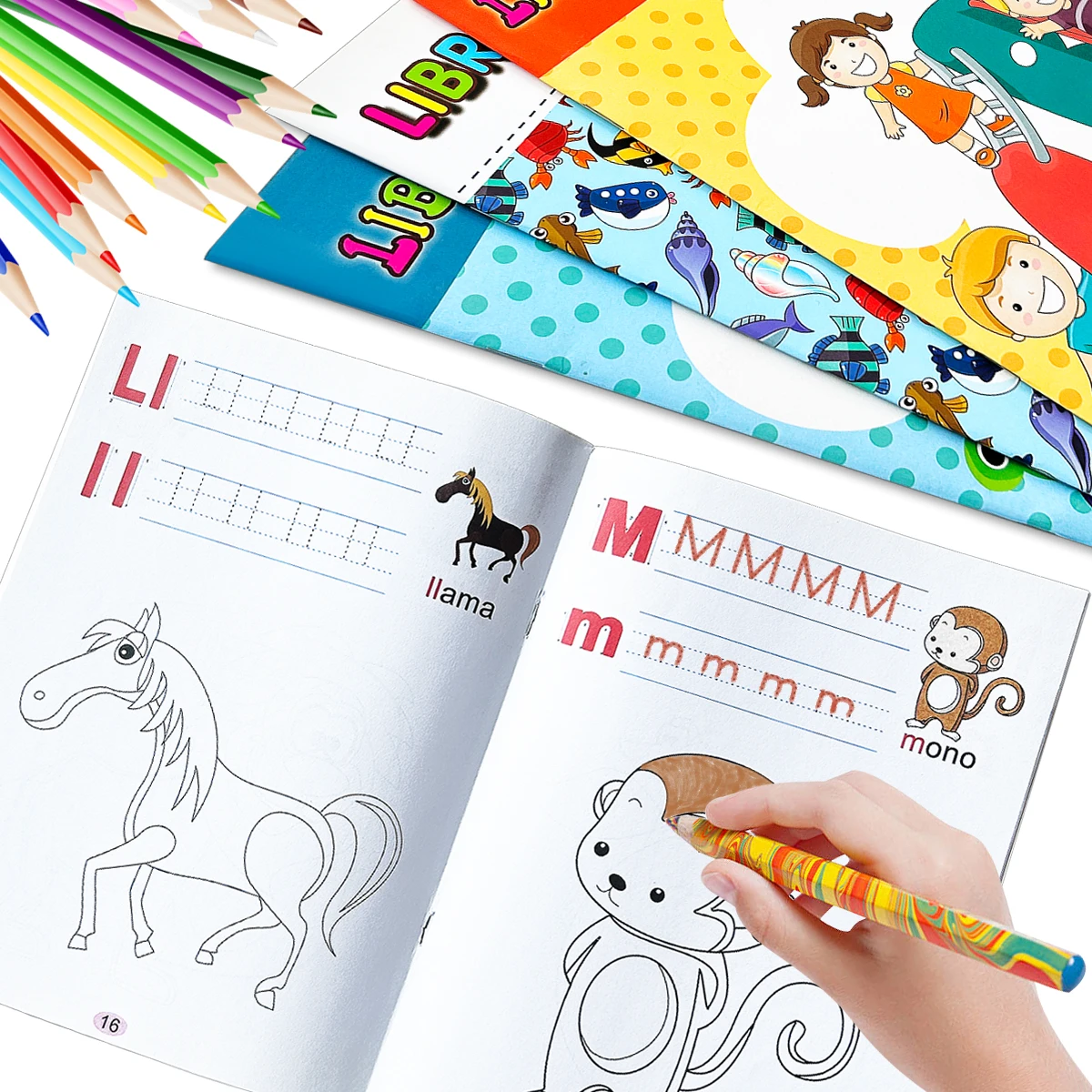 

Spanish A-Z letter handwriting practice drawing book, early enlightenment education, fun learning, Christmas and New Year gifts