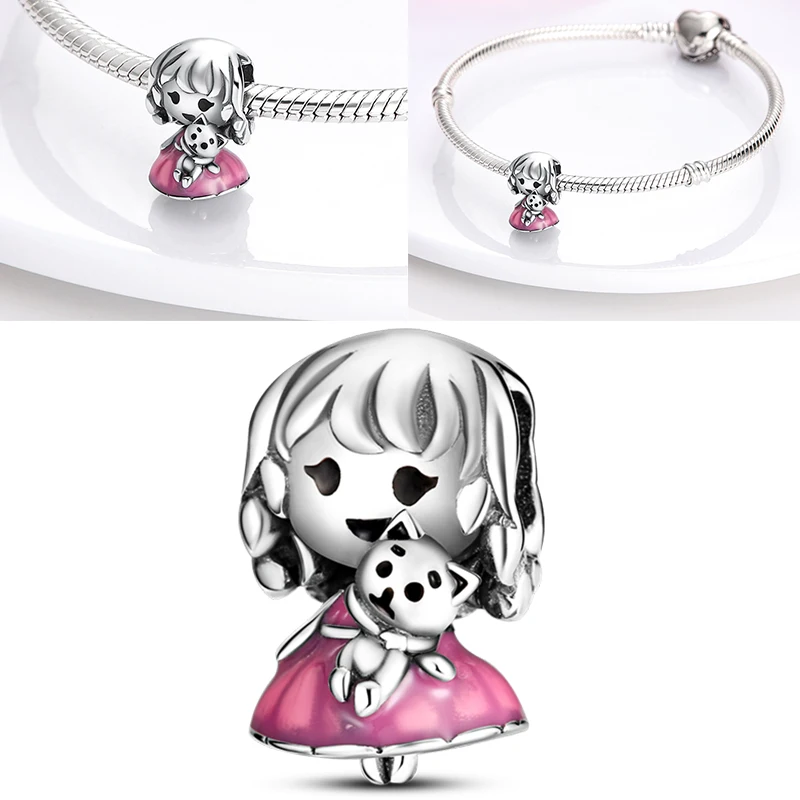 925 Sterling Silber Rosa Ballett-Mädchen Anhänger Junge Mädchen Schwestern Paare Anhänger Passend für Armband DIY Schmuck Original Mode für Frauen – Detail 35