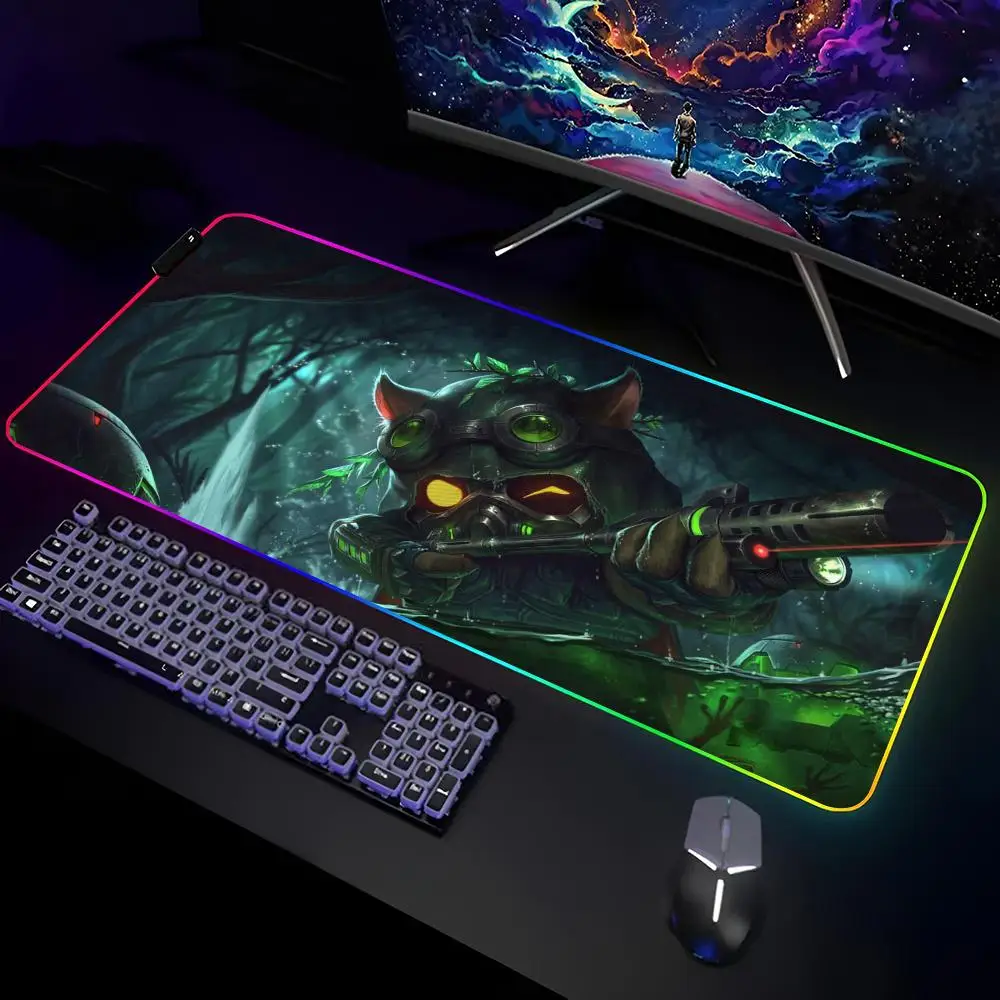 

Коврик для мыши Teemo Thresh Tristana Gamer RGB Deskmat Коврик для клавиатуры Игровые ноутбуки Светодиодный коврик для мыши Защитный коврик для стола Аниме Коврики для мыши