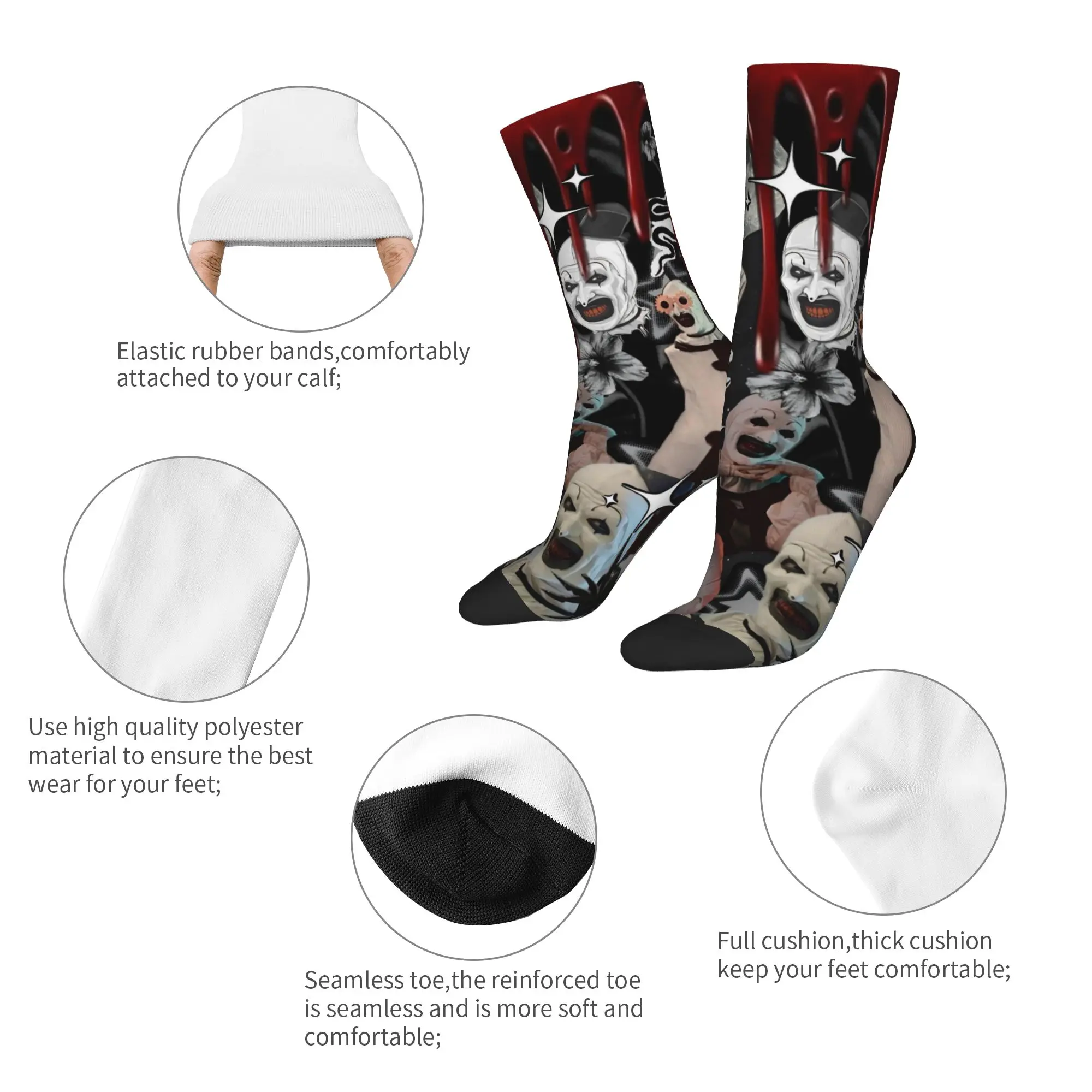 Winter Warm Fashion Women Men Terrifier Socks Horror Movie Sweat Absorbing Basketball Socks