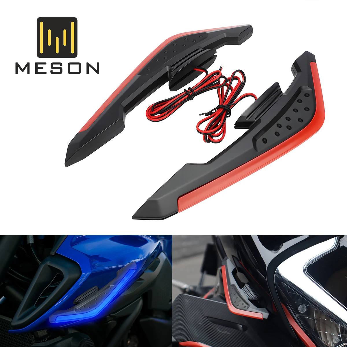 

2PCS Motorcycle Winglet Aerodynamic Front Side Spoiler Fixed Wind Wings LED Light Adhesive Decoration Light Motorcycle Accessory