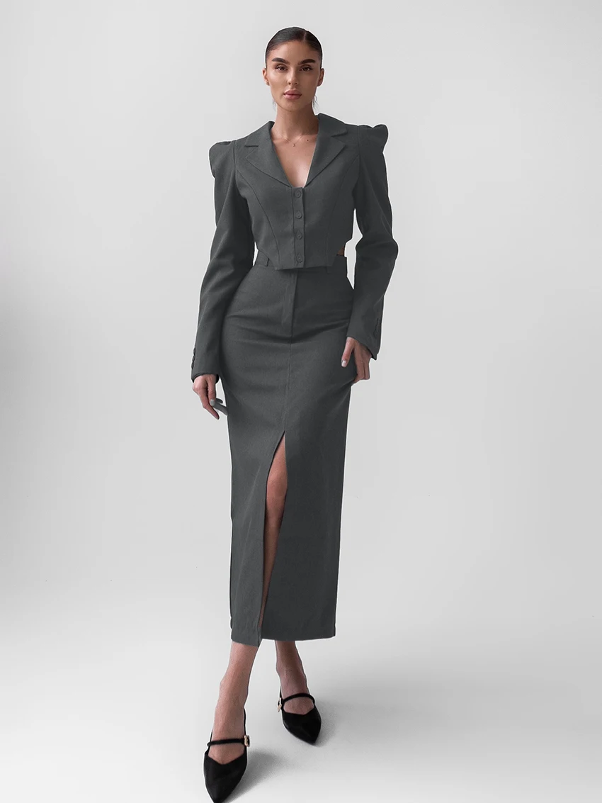 

Marthaqiqi Winter Female Nightgowns Set Turn-Down Collar Pajamas Long Sleeve Nightie Crop Top Pyjamas Long Skirts Nightwear Suit