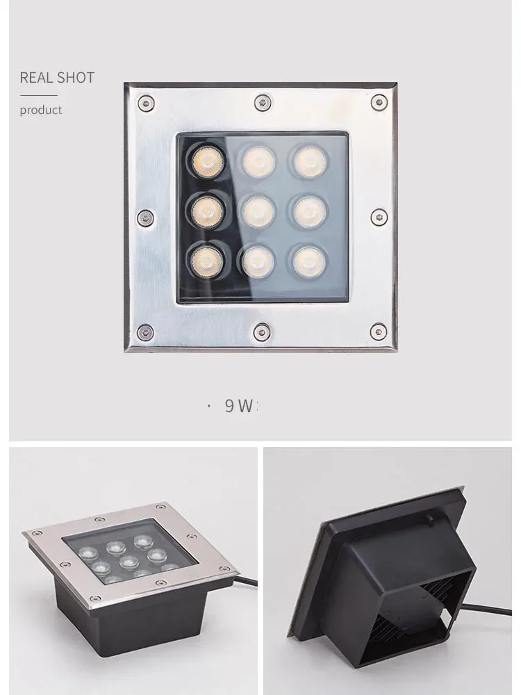 Kwadrat ze stali nierdzewnej IP67 wodoodporne ogrodowe oświetlenie podziemne LED 3W 5W 9W zewnętrzna zakopana ścieżka punktowe wpuszczane oświetlenie skrzynkowe
