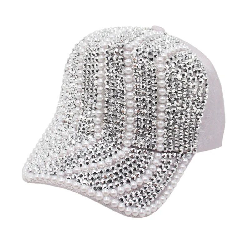 Luxury Rhinestones Pearl Sequins Baseball Cap Women Party Snapback Personality Colorful Street Hip Hop Hat Cotton Bling Lady Cap