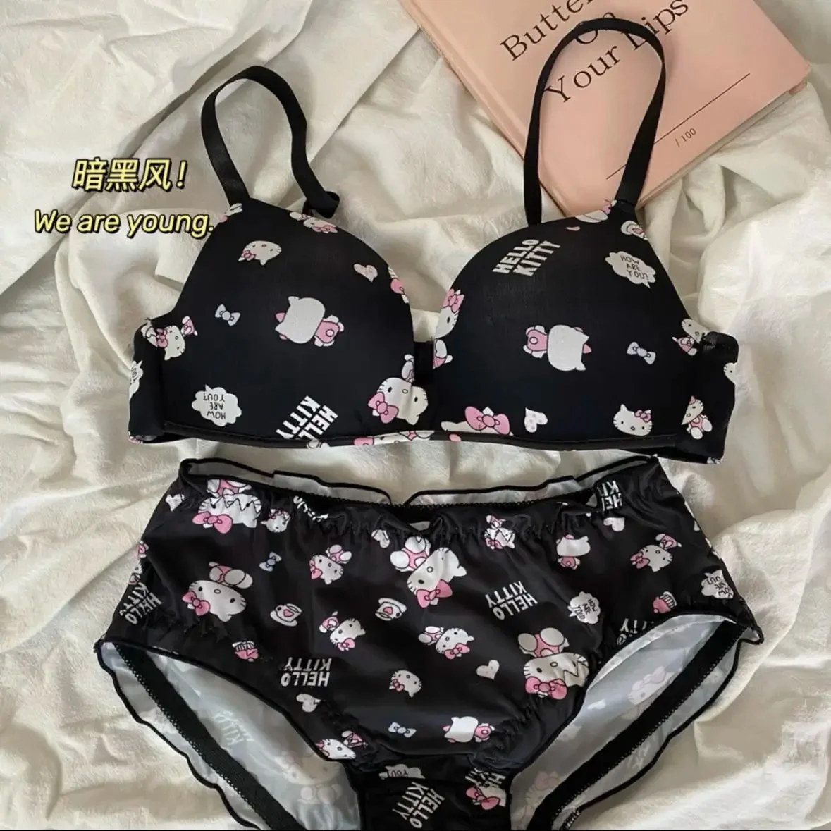 Kawaii Hello Kitty Girly Heart Undergarments Anime Sanrio Cute Ktcat Sweet Cartoon Comforts Bra Set Girls Clothes