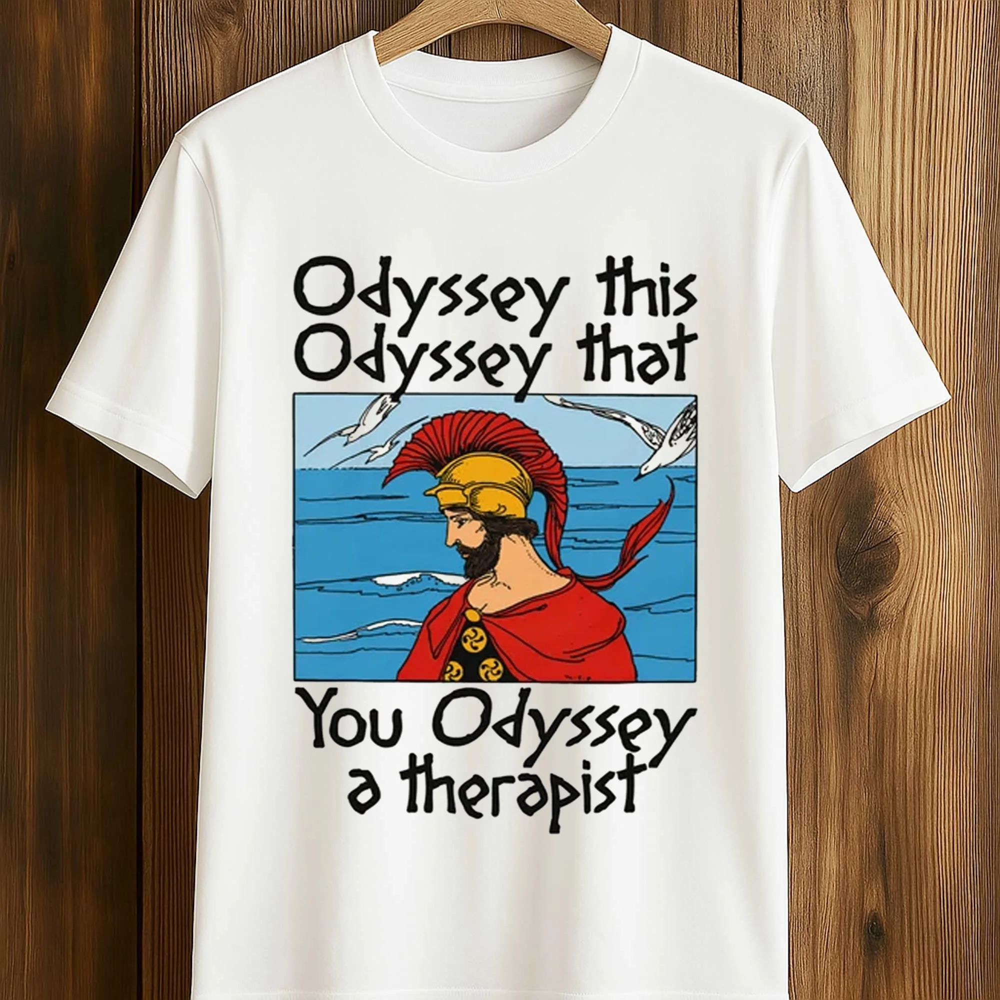 Retro Odyssey Graphic T-shirt Fun Creative Greek Mythology Meme T-shirt Casual Streetwear T-shirt