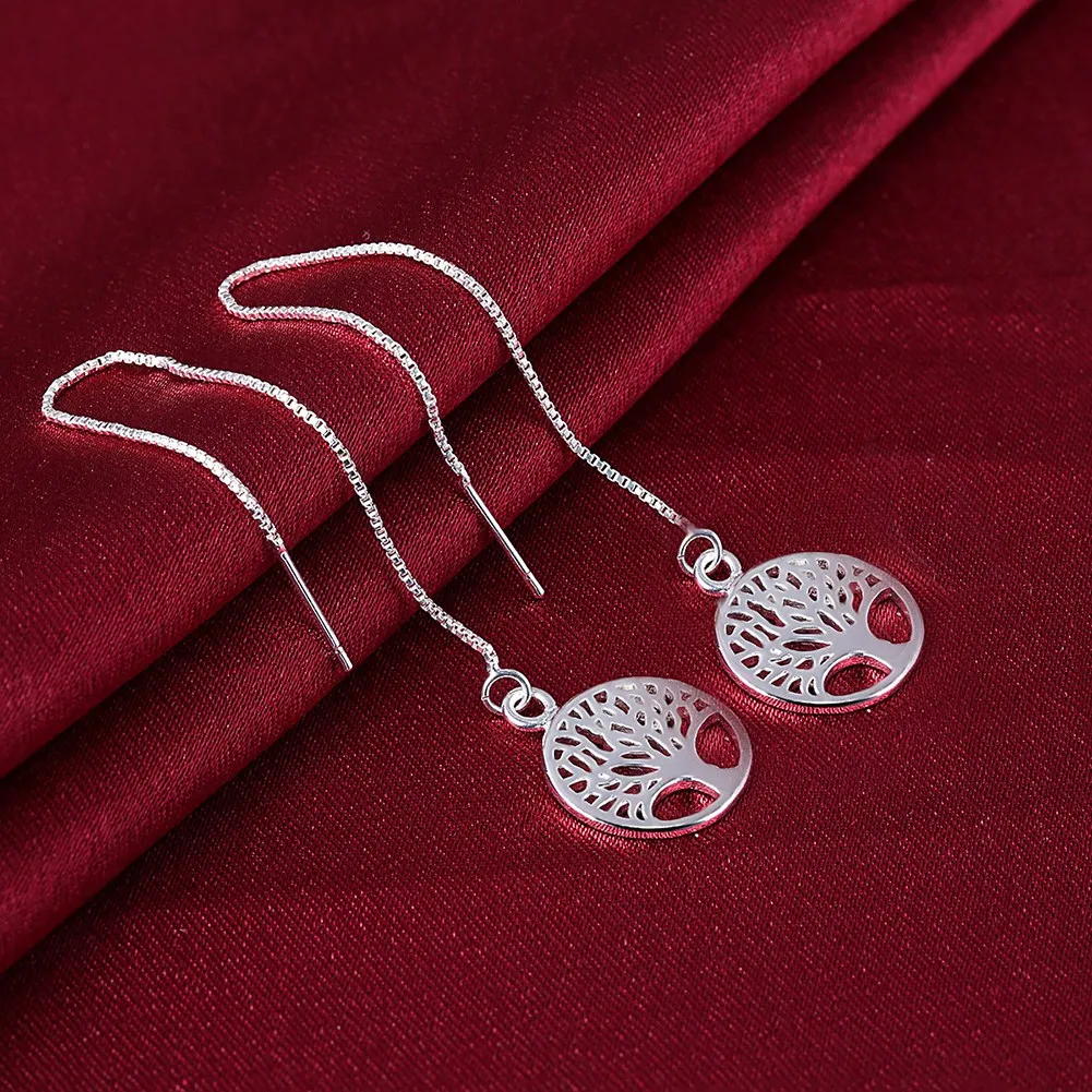 Bonitos pendientes largos de Plata de Ley 925 para mujer, aretes redondos de árbol exquisito, joyería de boda para fiesta de moda, regalos de