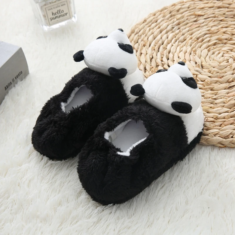 Toddler Girls Slippers for Boys Winter Baby Loafers Plush Warm Cartoon Panda Rubber Sole Children Home Shoes Kids House Footwear