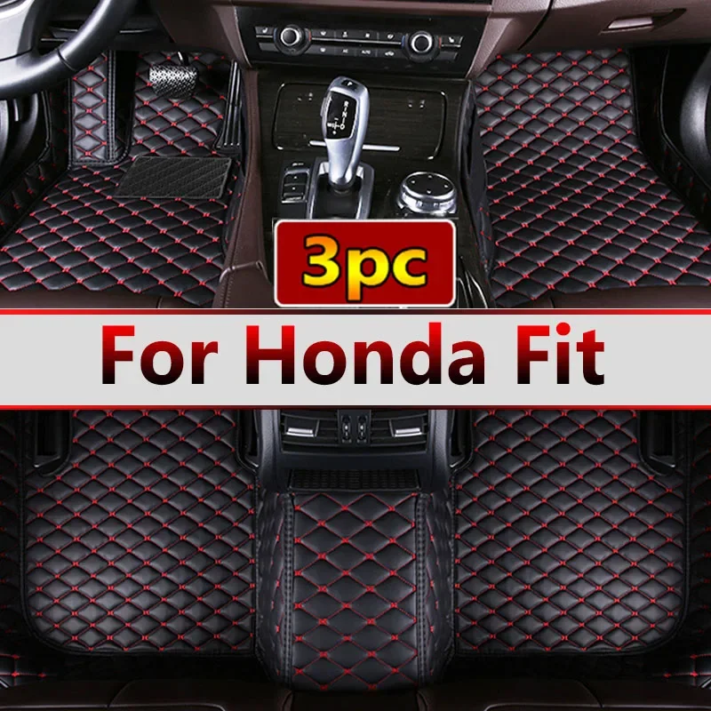 Car Floor Mats For Honda Fit Jazz GK3 4 5 6 7 2014~2020 Carpet Mat Luxury Leather Rug Interior Parts Car Accessories GH7 GP5 6