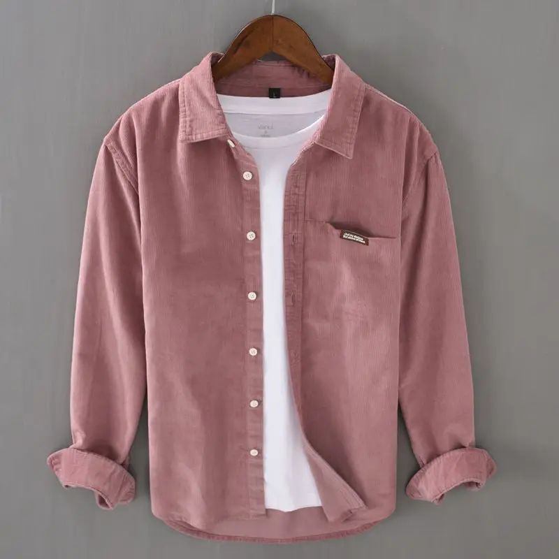 Spring Autumn Men's Elegant Turn Collar Corduroy Long Sleeved Shirt Casual Loose Shirts For Men Jacket