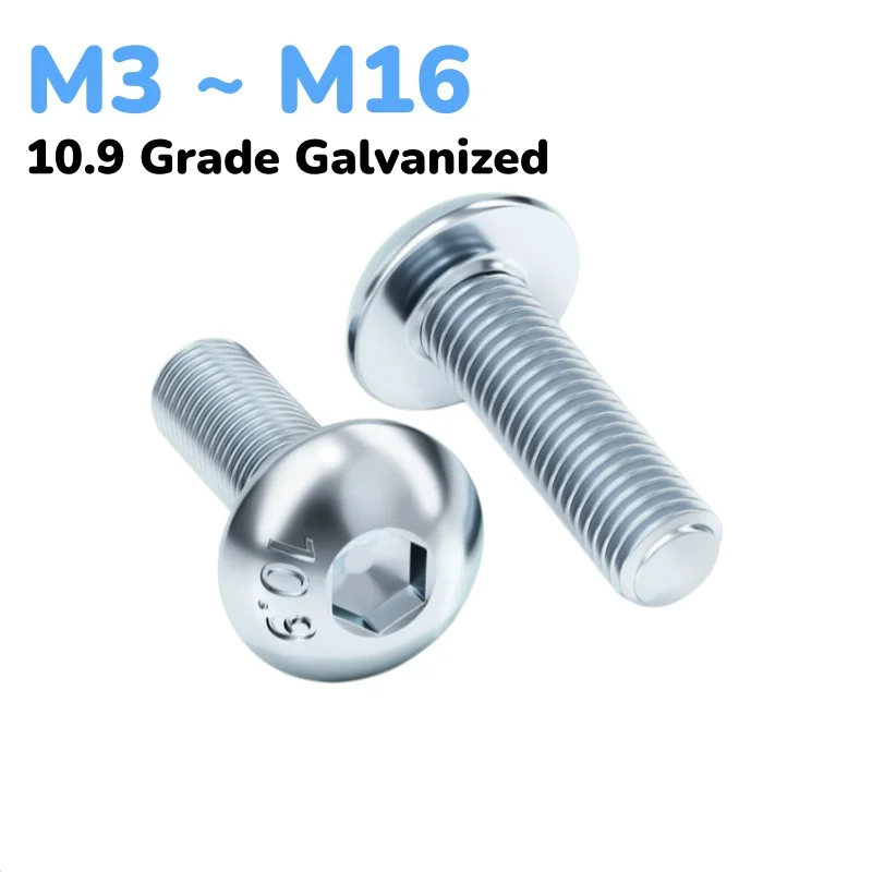 10.9 Grade Galvanized M3 ~ M16 Hexagon Socket Button Head Screws Round Head Allen Cap Screw Bolts