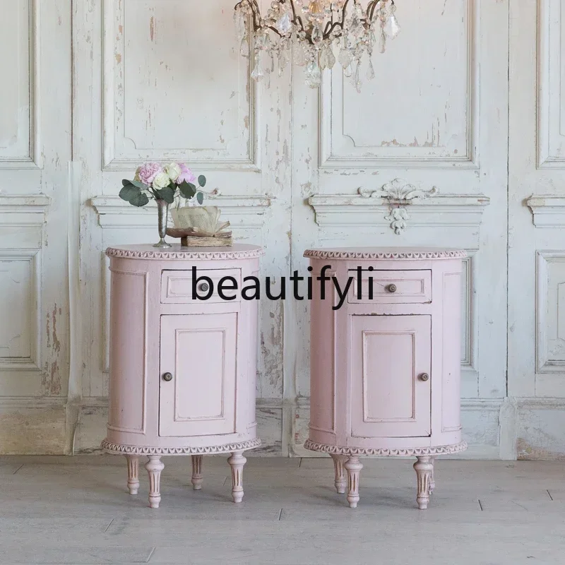 

zz1Классическая ретро-старая круглая прикроватная тумбочка из цельного дерева, прикроватная тумбочка для спальни с французской гравировкой